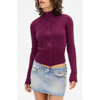 BDG Cable Two-Way Zipper Cardigan in Plum at Nordstrom Rack, Size X-Small