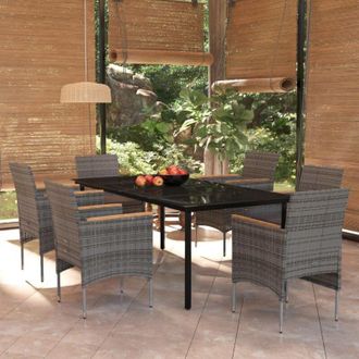 vidaXL Vidaxl - Juego De Comedor De Jard&iacute;n 7 Piezas Con Cojines Gris Y Negro