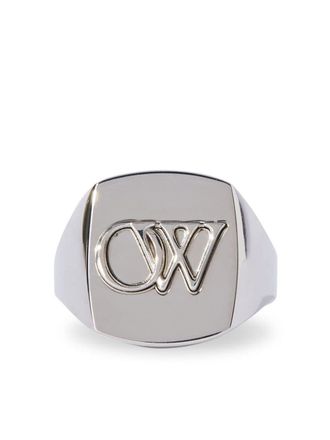 Off-white Anello a sigillo OW goffrato - Argento