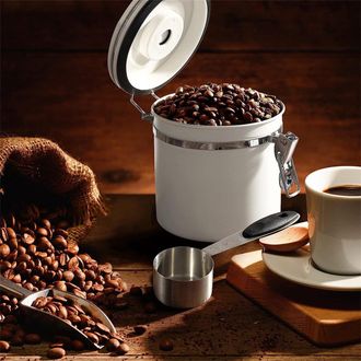 OEM Tarro Para Granos De Caf&eacute; Con V&aacute;lvula Unidireccional, 1,2 L, Blanco, Con Cuchara