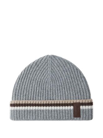 Paul & Shark ribbed striped beanie hat - men - Wool - One Size - Grey