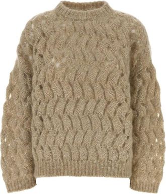 Brunello Cucinelli Beige Knitted Crew Neck Sweater