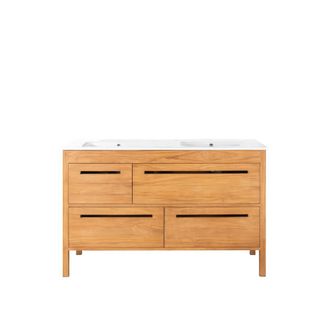 Wanda Collection Mueble ba&ntilde;o de teca maciza y cer&aacute;mica L 140 cm