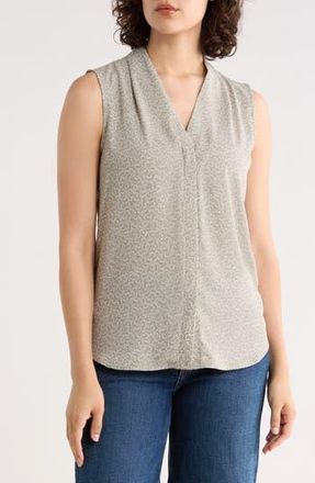 Nordstrom Rack V-Neck Sleeveless Woven Shell Top in Green- Ivory Ring Geo at Nordstrom Rack, Size X-Small