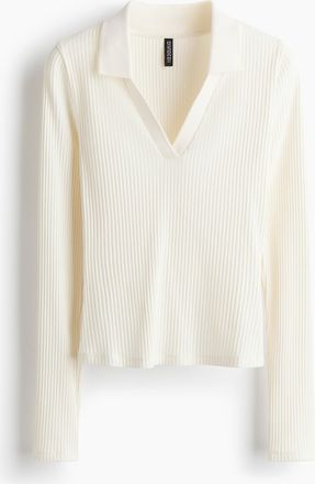 H&M Geripptes Shirt mit Kragen - White