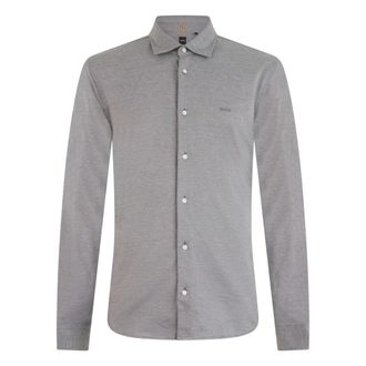 HUGO BOSS Slim-fit overhemd in gem&ecirc;leerd katoenen jersey - Heren - Casual Overhemden - Grijs - S - Katoen - Overhemden