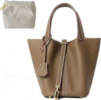 Generic Ladies Handbag Female Bucket Bag Basket Shoulder Travel BagLeather BagLarge Soft Leather Tote With Lock Daily