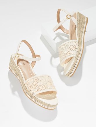 Talbots Pamela Crochet Wedge Sandals - Ivory - 10 1/2 M Talbots
