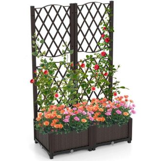 Costway Costway - Raised Garden Bed Double Box Planter w/Self-Watering System-Brown