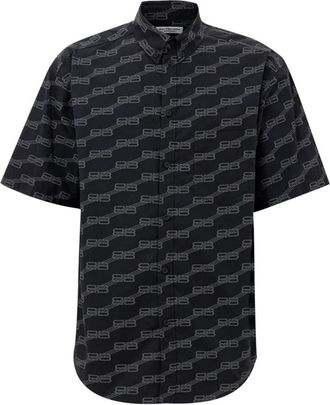 Balenciaga Korte Mouw Logo Print Shirt - Dames - Overhemden - Zwart - XS - Katoen - Overhemden