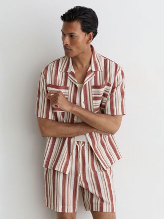 Reiss Red & stone Striped Drawstring Shorts, Xxl