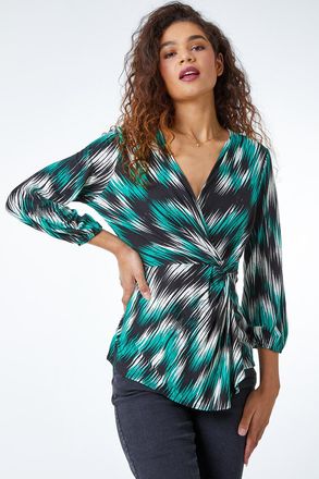 Roman Abstract Print Twist Detail Top