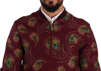 Dolce & Gabbana Mens Red Peacock Polyester Stretch Full Zip Jacket Clothing