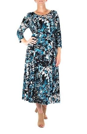 Nina Leonard Sylvia Printed Tie Waist Midi Dress in Black/teal Multi at Nordstrom Rack, Size X-Large
