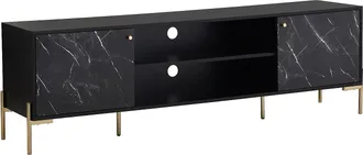 Vente-Unique Mueble TV con 2 puertas y 2 estantes de MDF y metal - Efecto m&aacute;rmol negro y Dorado - CIEMILA de Pascal Morabito