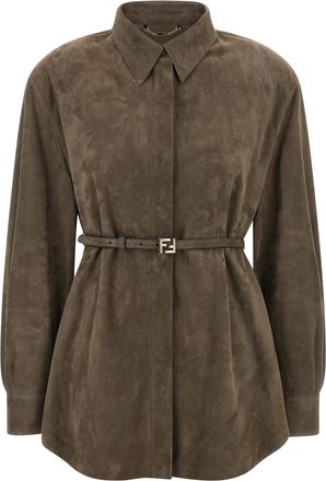 Fendi Gray Lamb Leather Womens Blouse