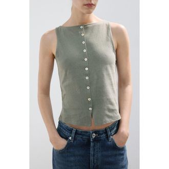 Mango Button Front Tank in Grey at Nordstrom, Size Xx-Small