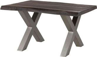 Massivmoebel24 Freeform 5 Tavolo Da Pranzo In Legno Di Mango - Verniciato Grigio / Gambe In Ferro X Argento Matt 140x90