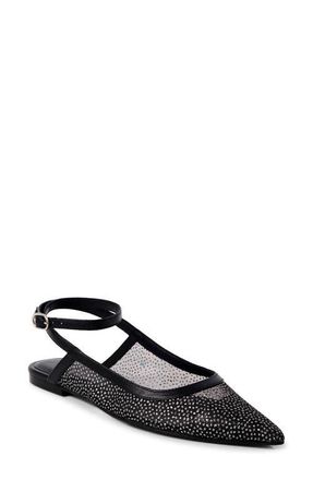 Free People Jules Glitter Mesh Pointed Toe Ankle Strap Flat in Black at Nordstrom, Size 6.5