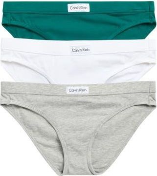 Calvin Klein Assorted 3-Pack Bikinis in Green/white/grey at Nordstrom Rack, Size Large