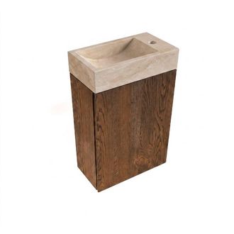 Saniclass Holz Pure Toiletmeubelset - 40x60.5cm - 1 deur - fontein travertine - kraangat rechts - eiken charcoal