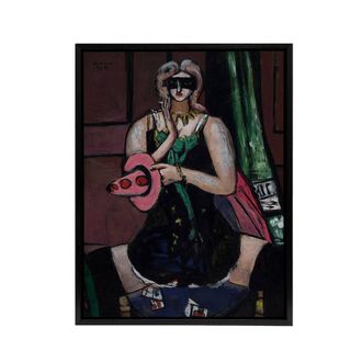 Artery8 Carnival Mask Green Violet & Pink Beckmann Black Framed Canvas Art | Size: W24 x H32