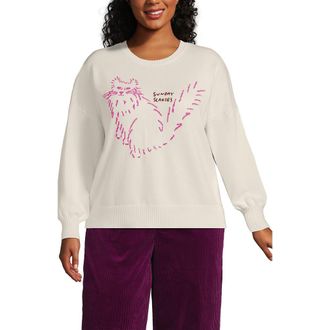Lands End Plus Size Drifter Placed Jacquard Jersey Crew Neck Sweater in Sunday Scaries/ivory at Nordstrom, Size 2 X