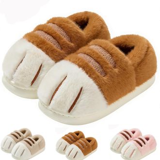 Generic Cute Kitten Pattern Plush Slippers, Soft & Cushioned Cat Paw Slippers for Women, Kids (Coffee, UK, Adult, Women, 8.5, Numeric Range, UK Footwear Size 