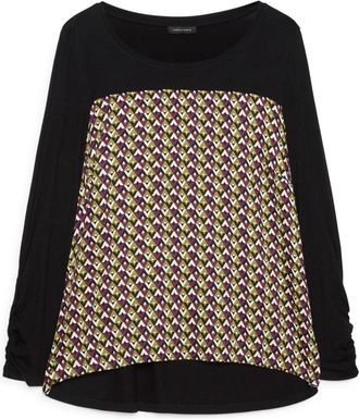 Fiorella Rubino Bi-material T-shirt met optische print - Dames - Longsleeves - Zwart - XL - Tweed - Tops