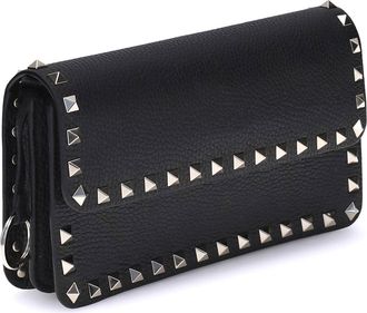 Valentino Garavani Womens Rockstud Chain Wallet Nero Calf Leather Bos Taurus