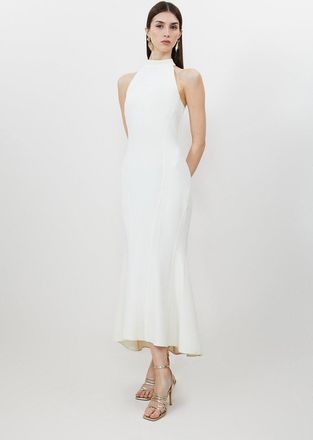 Karen Millen Tall Compact Stretch Waterfall Hem High Neck Midi Dress