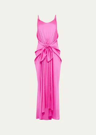 J.W.Anderson Sleeveless Knotted Crinkle Silk Maxi Dress