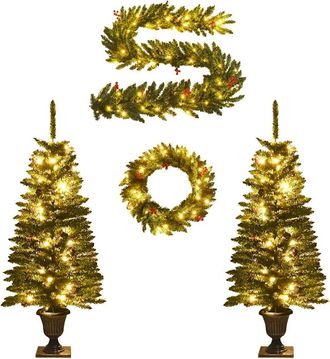 vidaXL &Aacute;rboles De Navidad Artificiales 2 Uds Corona, Guirnalda Y Led Vidaxl