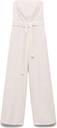 Mango Tie Belt Strapless Denim Jumpsuit in White at Nordstrom, Size X-Small