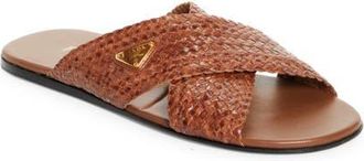 Prada Woven Slide Sandal in Cognac at Nordstrom, Size 11Us