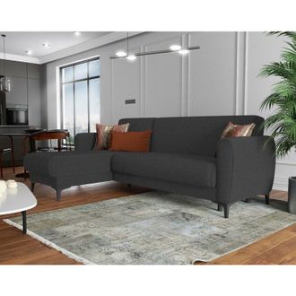 Dmora Sof&aacute; Cama Dabazo, Sof&aacute; Rinconera Cama Pen&iacute;nsula Reversible, Sof&aacute; Con Almacenaje Moderno Con Chaise Longue Y 3 Cojines, 230x153h85 Cm, Antracita - Dmor