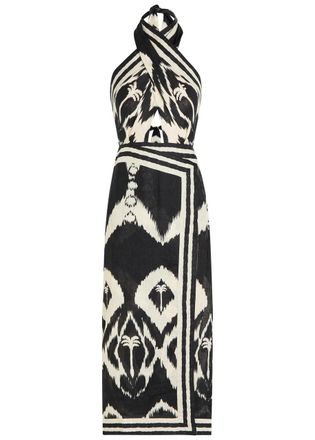 Johanna Ortiz Buen Viento Halterneck Linen Midi Dress - Black - 10 (UK14 / L)