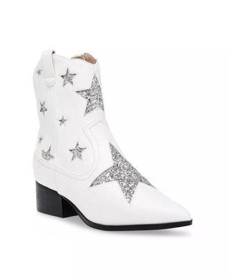 Betsey Johnson Womens Edison Rhinestone Star Western Boot In White