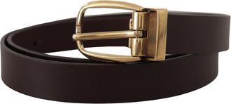 Dolce & Gabbana Dark Brown Calf Leather Gold Tone Metal Mens Buckle