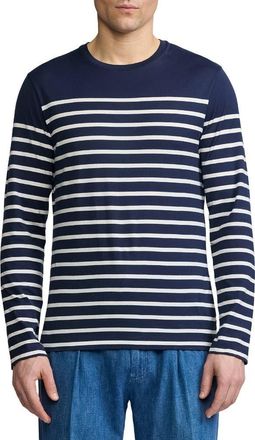 Ralph Lauren Purple Label Luxury Lisle Stripe Long Sleeve T-Shirt in Classic Chairman Navy at Nordstrom, Size Xx-Large