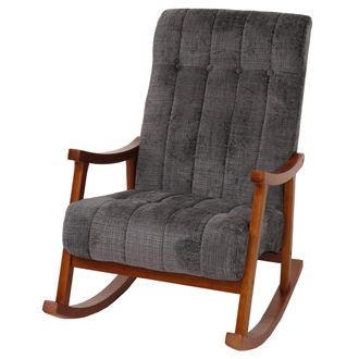 Hhg Nunca Usado] Silla Mecedora Hhg 857, Sill&oacute;n Relax, Madera Mvg, Tela/tejido Chenilla (465 G/m&sup2;), Gris Oscuro, Estructura Con Aspecto De Nogal