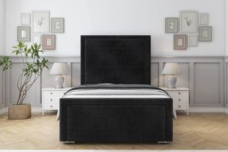 Sloomy Ashford Naples Frame-Mattress - 50 Upholstered Headboard in Black | Size: Double