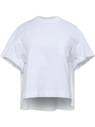 sacai Cropped Boxy Denim and Cotton Jersey T-Shirt