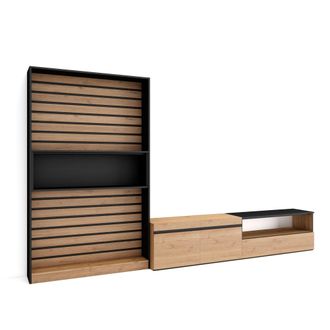 Skraut Home Skraut Home - Muebles De Sal&oacute;n Para Tv, Conjunto De Muebles Comedor, 310x186x35cm, Para Tv Hasta 80, Mueble Televisi&oacute;n, Estilo Moderno, Roble Y Negro
