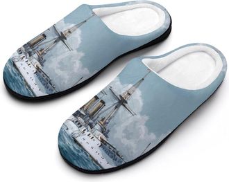 Generic USS Warship Funny Mens Cotton Slippers Soft Non-Slip Rubber Sole House Slipper Indoor Outdoor