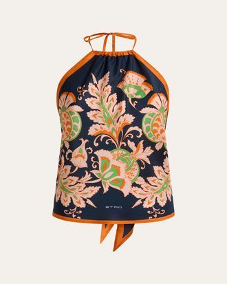Etro Floral-Print Silk Twill Halter Top