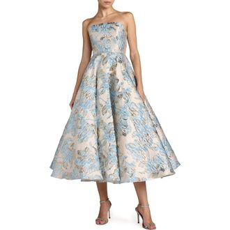 Mac Duggal Strapless Brocade A-line Midi Dress With Pockets in Powder Blue at Nordstrom, Size 16