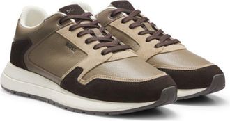 BOSS Leather running-style sneakers with suede trim