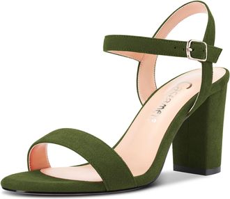 Castamere Women Chunky Block High Heel Ankle Strap Sandals Peep Open Toe Buckle Wedding Office Dress 8.5 CM Heels Dark Green Suede 7 UK