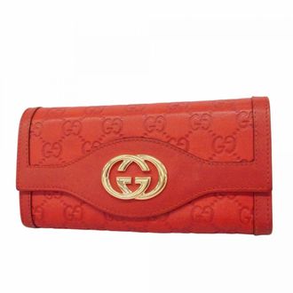 Gucci Red Color Leather Long Wallet (Bi-Fold) (Pre-Owned)